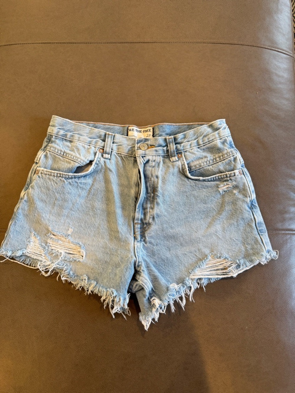 We The Free Light Wash Distressed Denim Cutoff Shorts